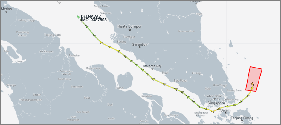 Iran-flagged cargo vessels in the Malacca Strait on August 10 (Credit: Marine Traffic)