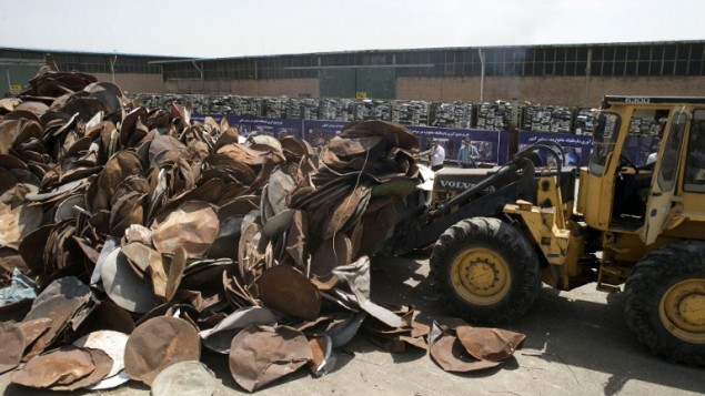 Ceremonial destruction of satellite dishes in Tehran (Source: Hossein Zohrevand/AFP)