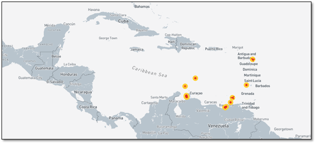 iran vessels in carribean map