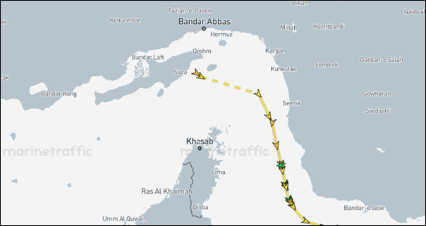 Map of NORA transiting the Persian Gulf on March 15