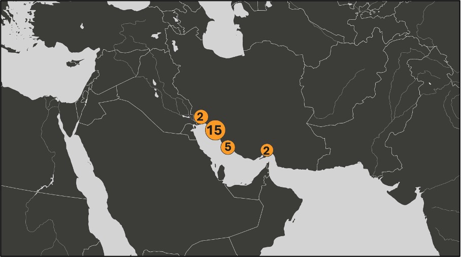 Map of Iranian oil laden tankers in the Persian Gulf on April 8