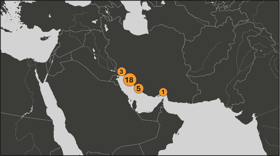 Map of Iranian oil laden tankers in the Persian Gulf on April 7
