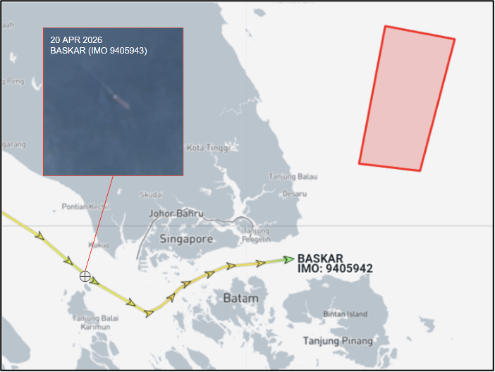 Iran-flagged bulk cargo ship in the Singapore Strait on April 20 (Credit: Marine Traffic)