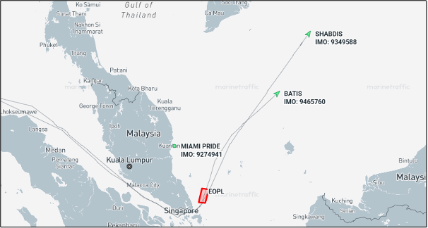 Iran flagged cargo ships in Southeast Asian waters on April 23 (Credit: Marine Traffic)