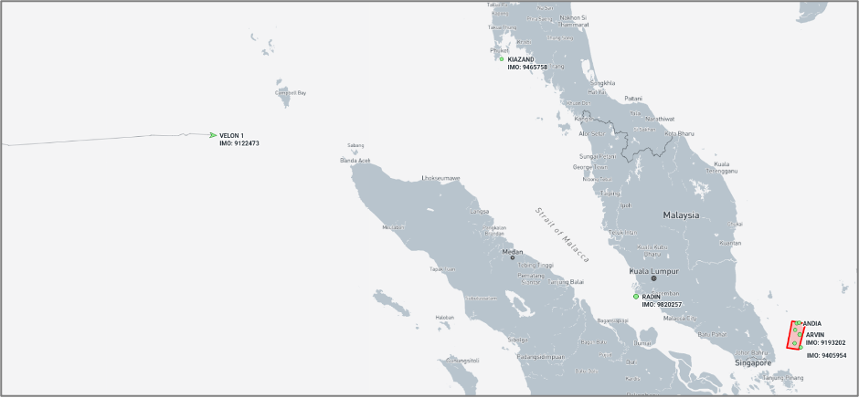 ran-flagged container ship approaching the Malacca Strait on May 28 (Credit: Marine Traffic)