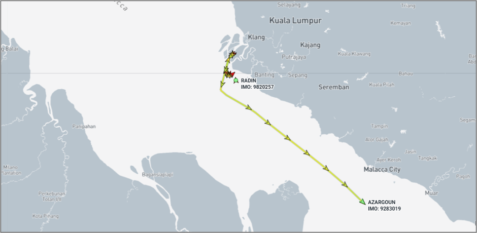 Iran flagged container ships in the Malacca Strait on May 11 (Credit: Marine Traffic)