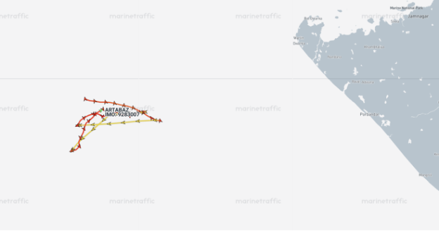 Iran flagged container ship drifting in Arabian Sea on May 21 (Credit: Marine Traffic)
