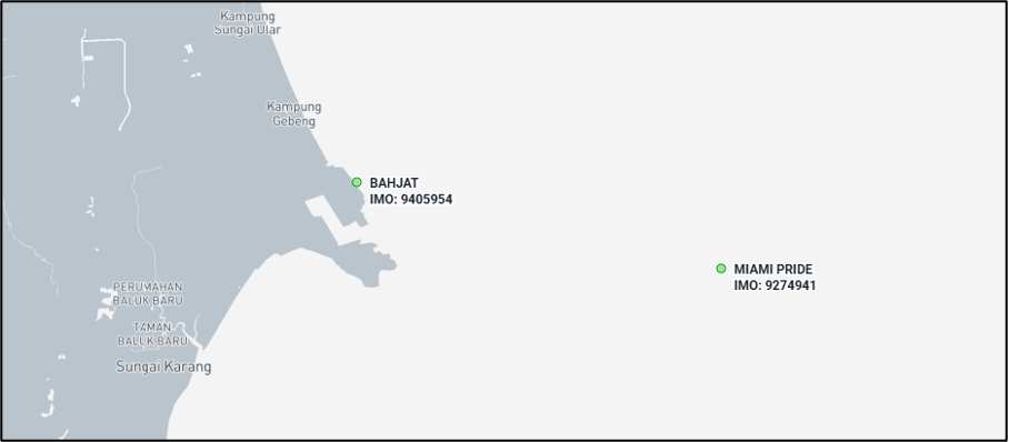 Two Iran-flagged cargo ships in Kuantan, Malaysia on April 23 (Credit: Marine Traffic)