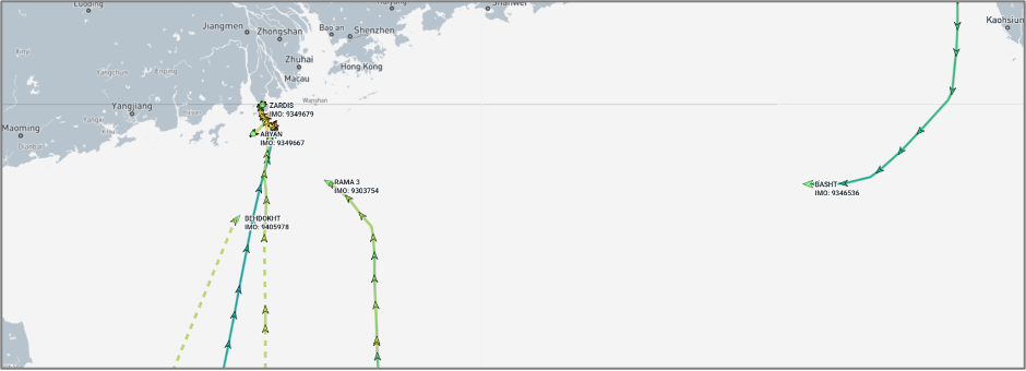 Iran-flagged container ships at Zhuhai, China, on July 7 (Credit: Marine Traffic)