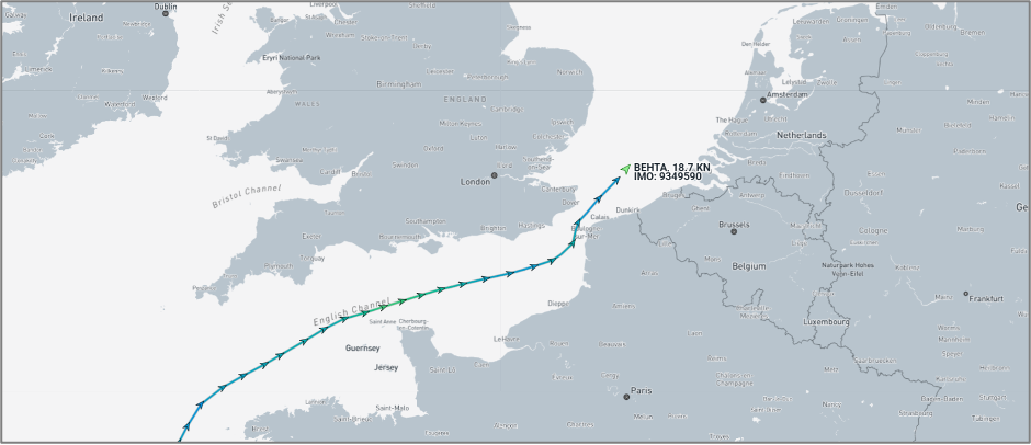 Iran-flagged vessel in the Dover Strait on July 20 (Credit: Marine Traffic)
