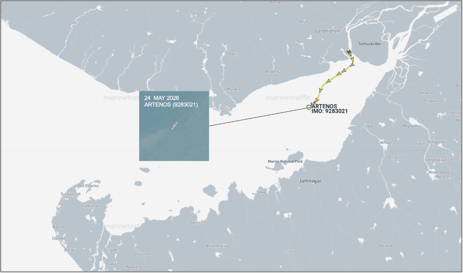 Iran-flagged container ship anchored in Gulf of Kutch on May 27