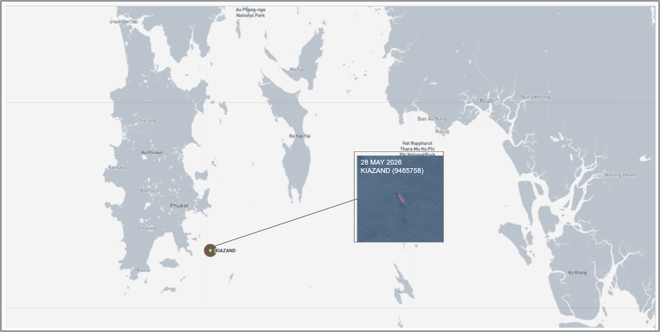 Iran-flagged cargo ship in Phuket on May 28 (Credit: Marine Traffic and ESA Copernicus)