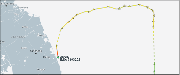 Iran flagged bulk carrier arriving at Dafeng, China on April 23 (Credit: Marine Traffic)