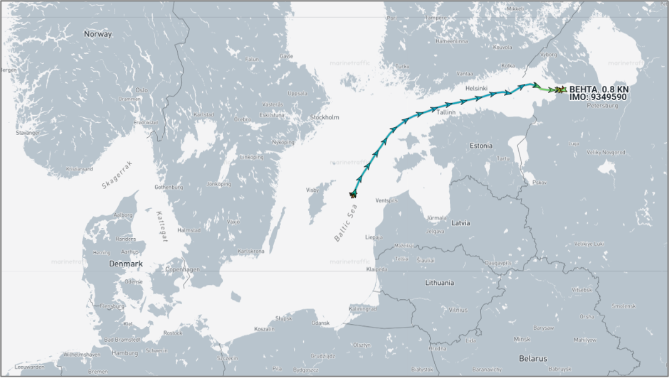 Iran-flagged vessel in the Russian Baltic on July 24 (Credit: Marine Traffic)