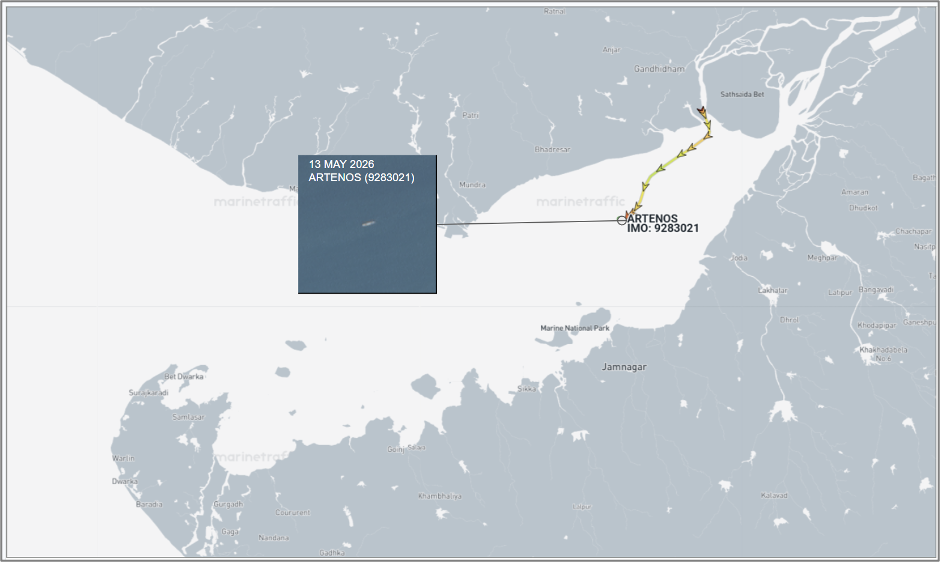 Iran flagged container ship anchored in Gulf of Kutch on May 18 (Credit: Marine Traffic)