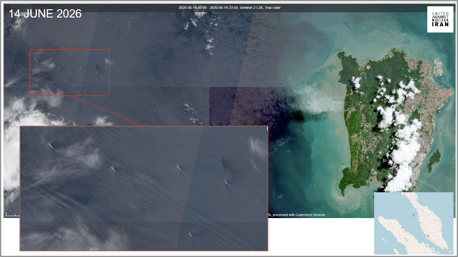 Iran-flagged tankers near Penang on June 14 (Credit: ESA Copernicus)