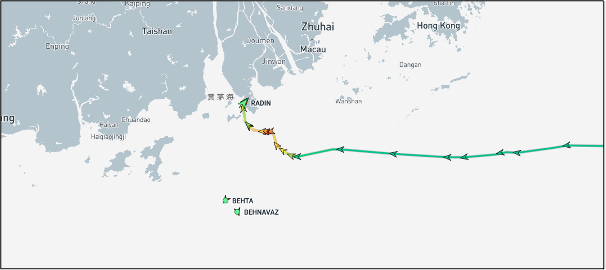 Iran flagged container ships near Zhuhai, China, on April 24 (Credit: Marine Traffic)