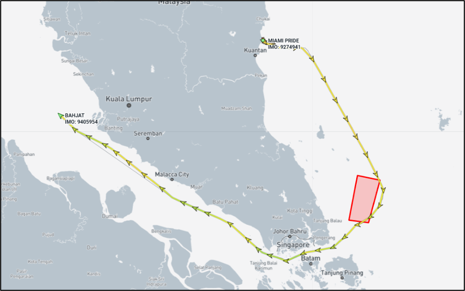 Iran-flagged cargo ships&nbsp;in Kuantan, Malaysia and Malacca Strait on April 27 (Credit: Marine Traffic)
