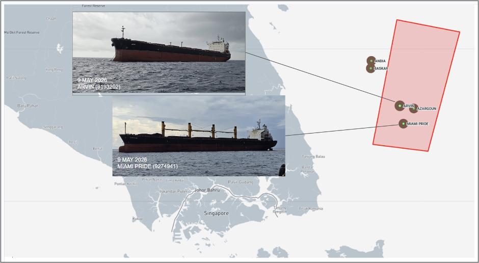 Iran flagged bulk cargo ships at Malaysian EOPL on May 1 (Credit: Marine Traffic)