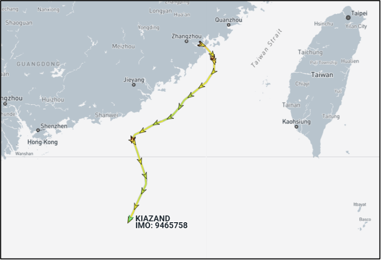 Iran-flagged cargo ship in the South China Sea on April 27 (Credit: Marine Traffic)