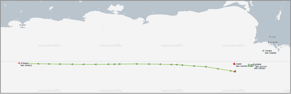 Iran-flagged ships near Karachi, Pakistan on June 16 (Credit: Marine Traffic)