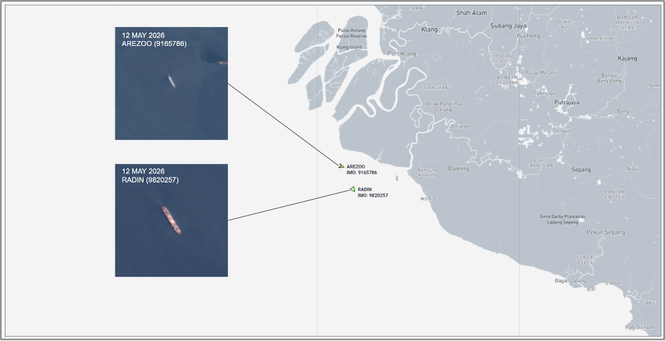 Iran flagged container ships near Malaysia on May 15 (Credit: Marine Traffic & ESA Copernicus)