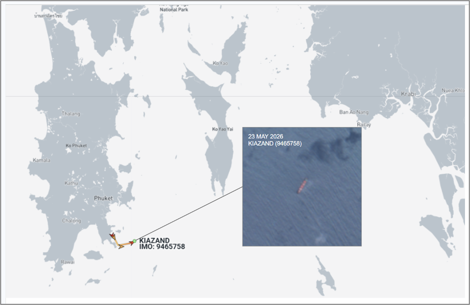     Iran-flagged cargo ship in Phuket on May 27 (Credit: Marine Traffic and ESA Copernicus)