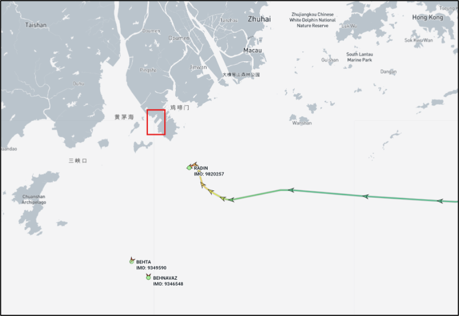 Iran flagged container ships near Zhuhai, China, on April 23 (Credit: Marine Traffic)