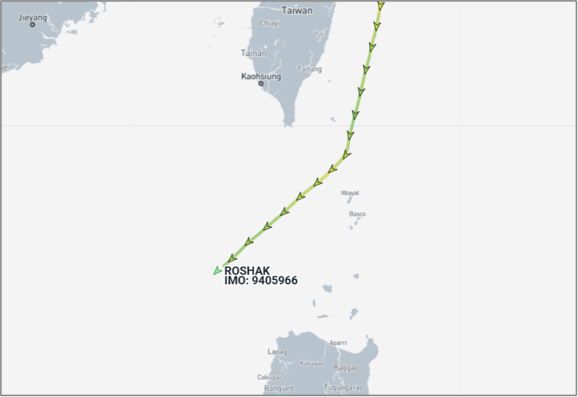 Iran-flagged cargo ship sailing east of Taiwan on May 28 (Credit: Marine Traffic)