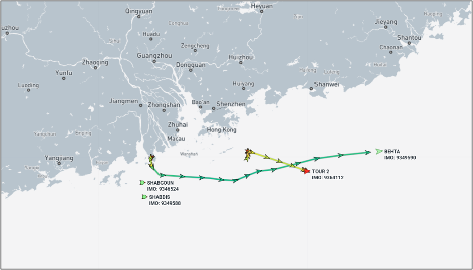Iran flagged container ships at Zhuhai, China, on May 18 (Credit: Marine Traffic and ESA Copernicus)