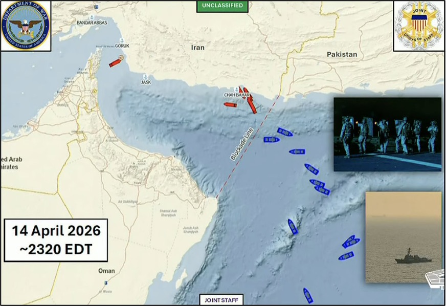 Map of U.S. blockade from Gen. Caine’s Update on April 16 (Credit: U.S. Department of War)