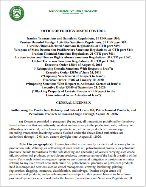 OFAC General License X (Credit: Department of Treasury)