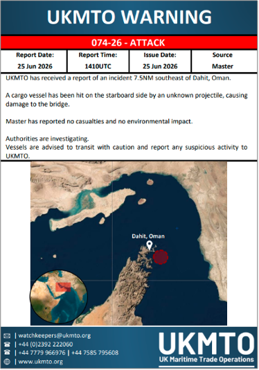 UKMTO warning on June 25 (Credit: UKMTO)