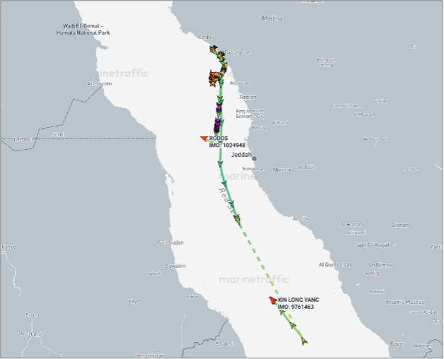 Tankers diverting in the Red Sea on July 21 (Credit: Marine Traffic)
