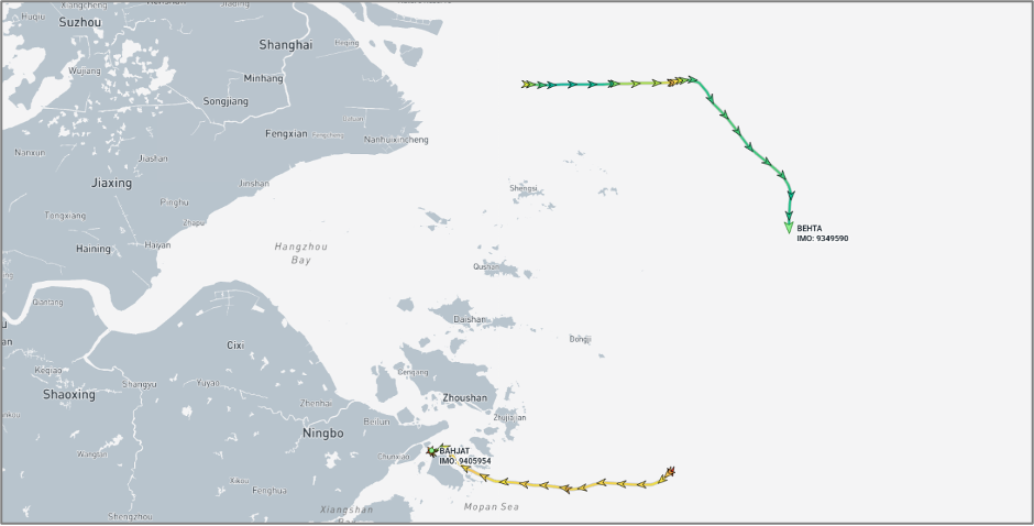 Iran-flagged ship near Shanghai and Zhoushan on June 15 (Credit: Marine Traffic)