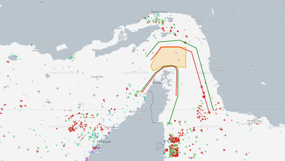 Strait of Hormuz transits on July 6 at 14:00 UTC (Credit: Marine Traffic)