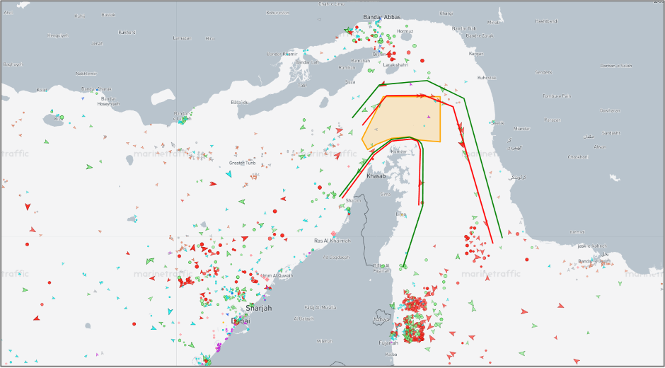 Strait of Hormuz transits on July 7 at 10:00 UTC (Credit: Marine Traffic)