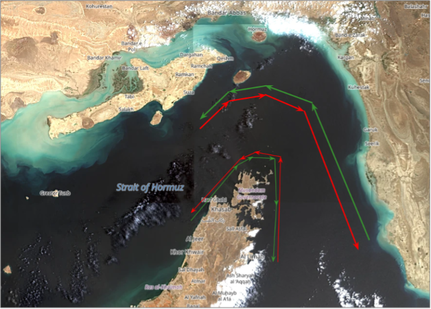 Strait of Hormuz corridors on July 16 (Credit: ESA Copernicus)