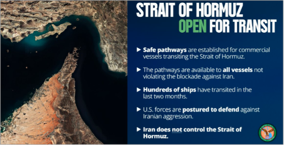 U.S. CENTCOM update on the Strait of Hormuz (Credit: U.S. CENTCOM/X)