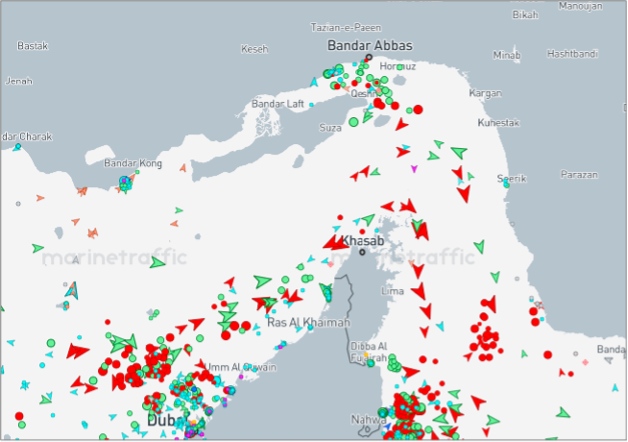 Strait of Hormuz Transits on June 25 at 08:30 UTC (Credit: Marine Traffic)