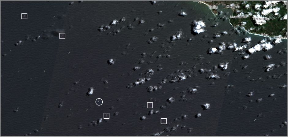 Irann linked tankers anchored near Galle, Sri Lanka on May 19 (Credit: ESA Copernicus)