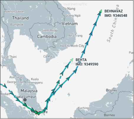 Two Iran flagged container ships en route to Zuhai, China, on April 9 (Credit: Marine Traffic)