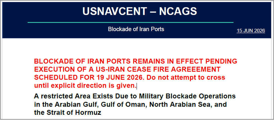 JMIC update on the US Blockade of Iran (Credit: JMIC)
