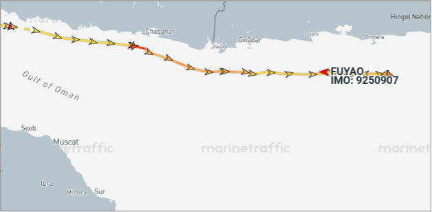 Laden tanker heading back towards Persian Gulf on July 15 (Credit: Marine Traffic)