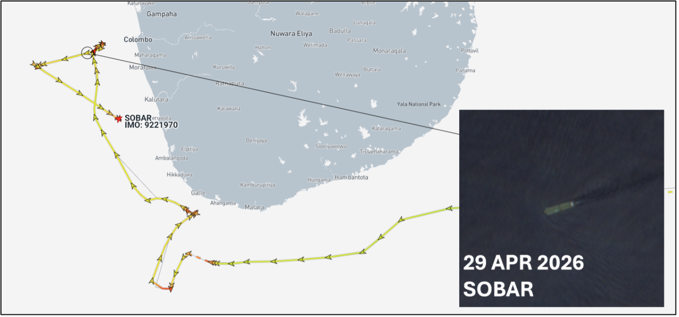 Iran flagged tanker turning back towards Sri Lanka on April 29 (Credit: Marine Traffic)