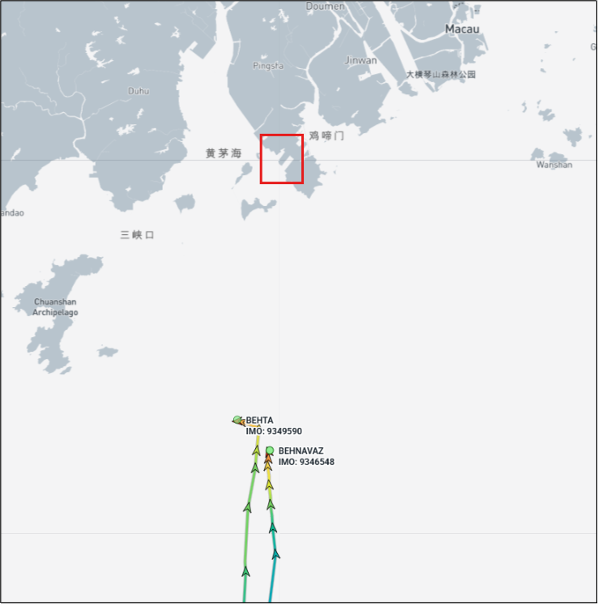 Two Iran flagged container ships at anchor near Zuhai, China, on April 13 (Credit: Marine Traffic)
