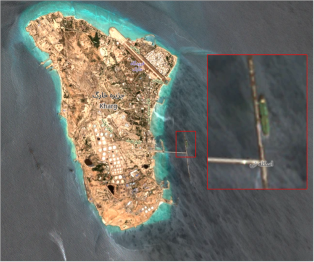 One tanker loading Iranian crude at Kharg Island on June 25 (Credit: ESA Copernicus)