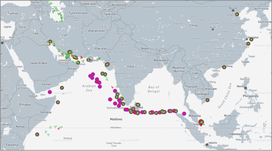 Iran-flagged vessels across the Indo-Pacific on June 26 (Credit: Marine Traffic)
