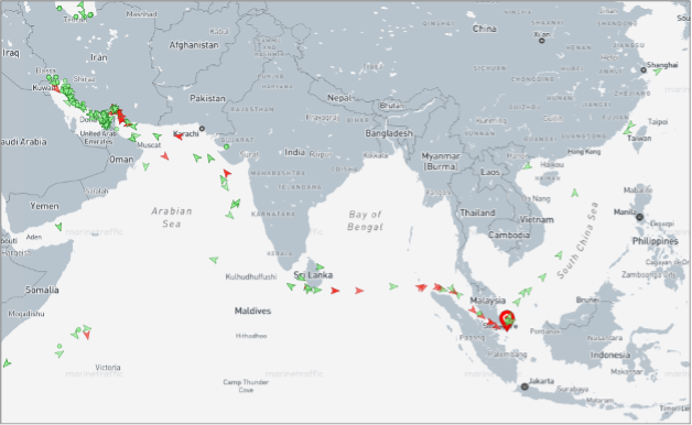 Iran-flagged vessels across the Indo-Pacific on July 2 (Credit: Marine Traffic)