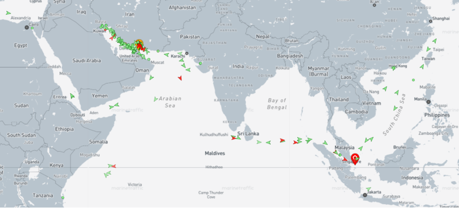 Iran-flagged vessels across the Indo-Pacific on July 6 (Credit: Marine Traffic)